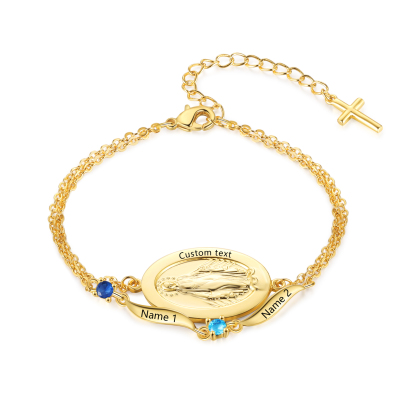 Bracelet avec prénom et pierre de naissance, bracelet croix pour elle