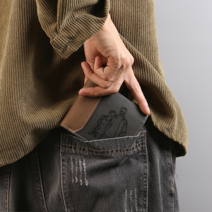 Portefeuille Personnalisé avec Photo & Initiale, Cuir PU Bicolore, Gravure sur Mesure, Idée Cadeau Homme