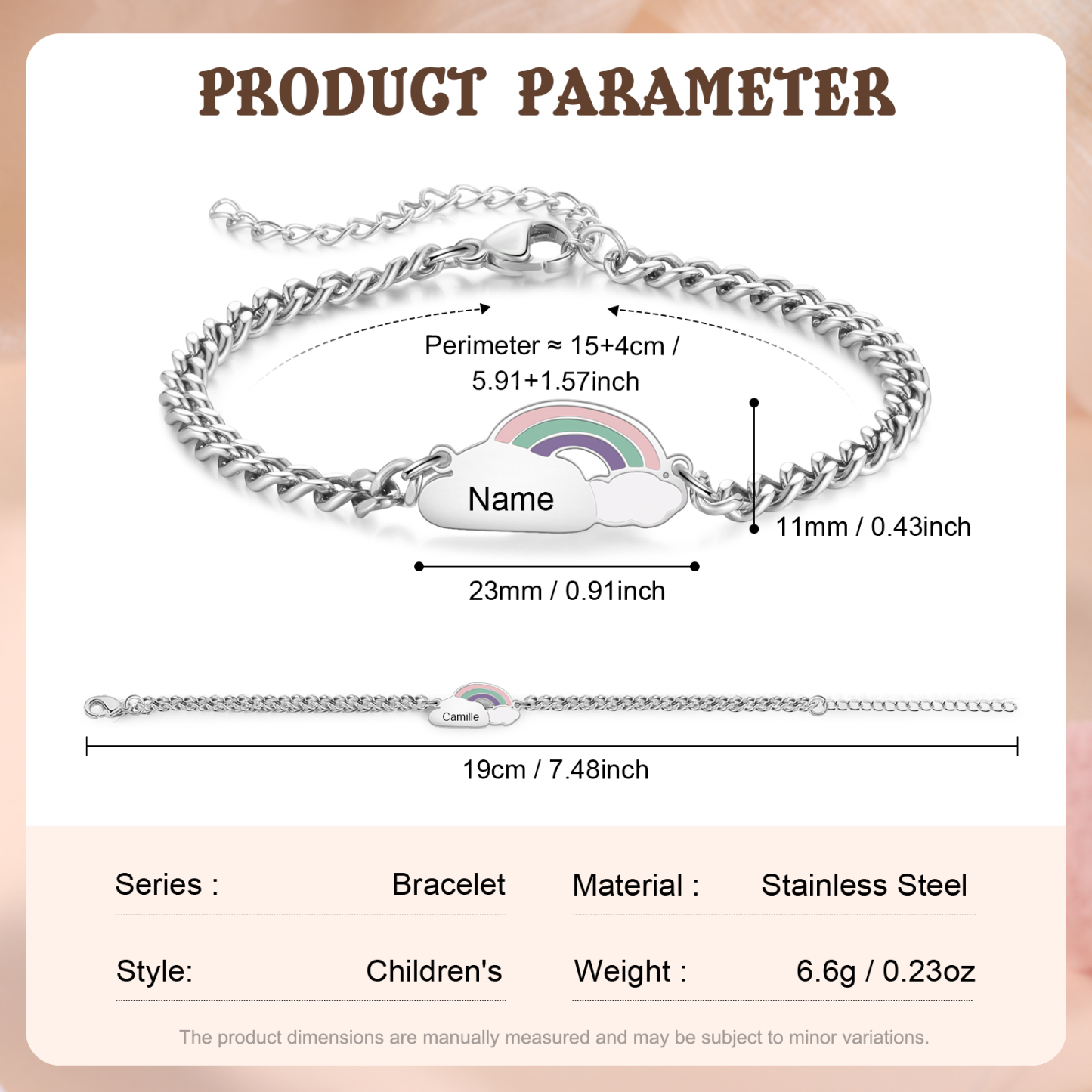 Bracelet prénom nuage arc-en-ciel personnalisé mère & fille