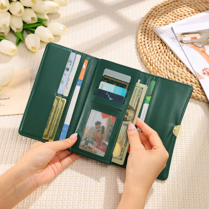 Portefeuille long Personnalisé pour Femme en cuir, avec Fleur de naissance et Prénom