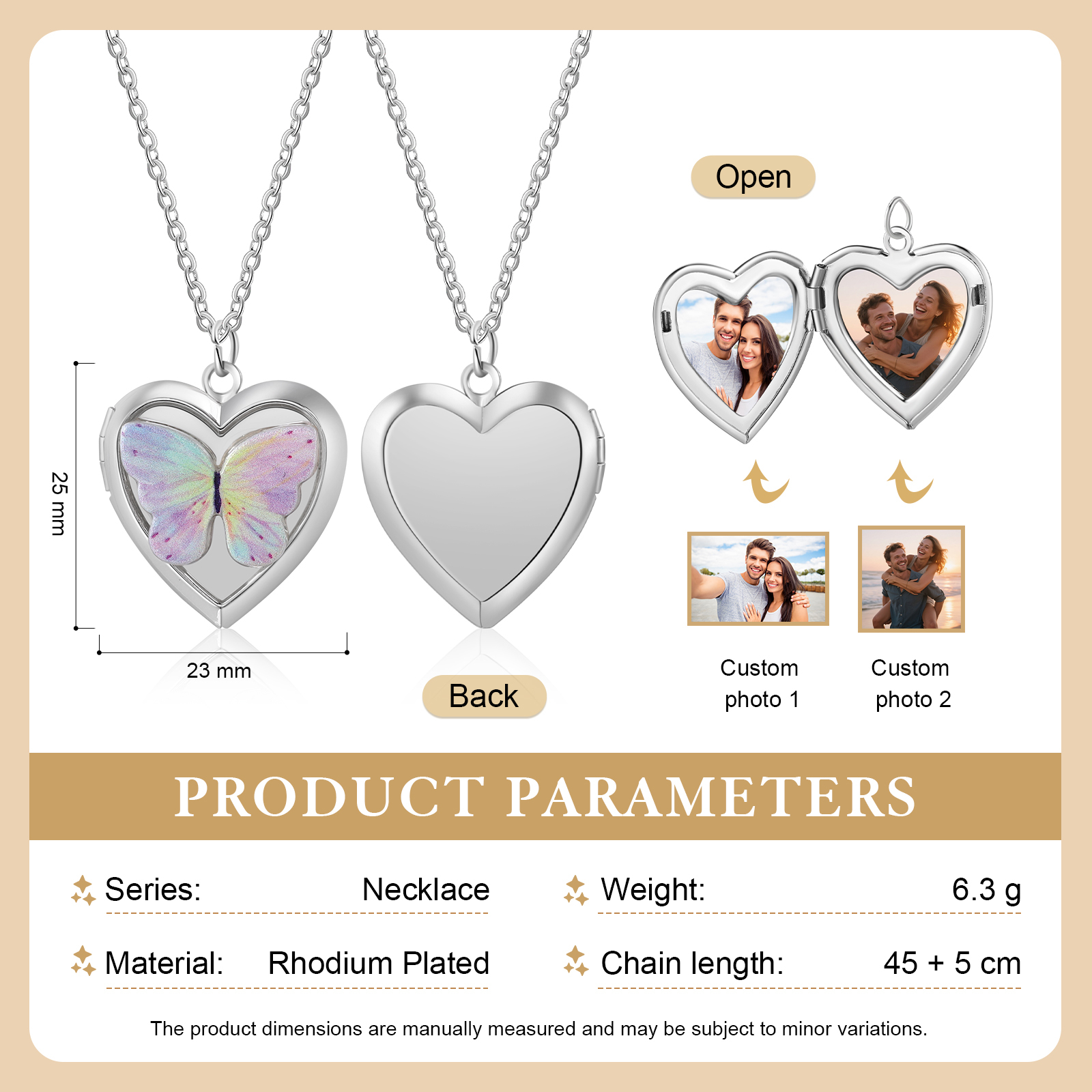 Collier Médaillon Coeur avec Papillon – Porte-Photo Double Souvenir Personnalisable pour Femme