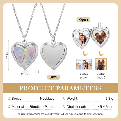 Collier Médaillon Coeur avec Papillon – Porte-Photo Double Souvenir Personnalisable pour Femme