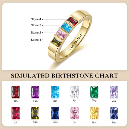Bague Personnalisée avec Pierres de Naissance – Gravure Intérieure Texte, Bague Élégante en couleur Or pour Femme et Famille