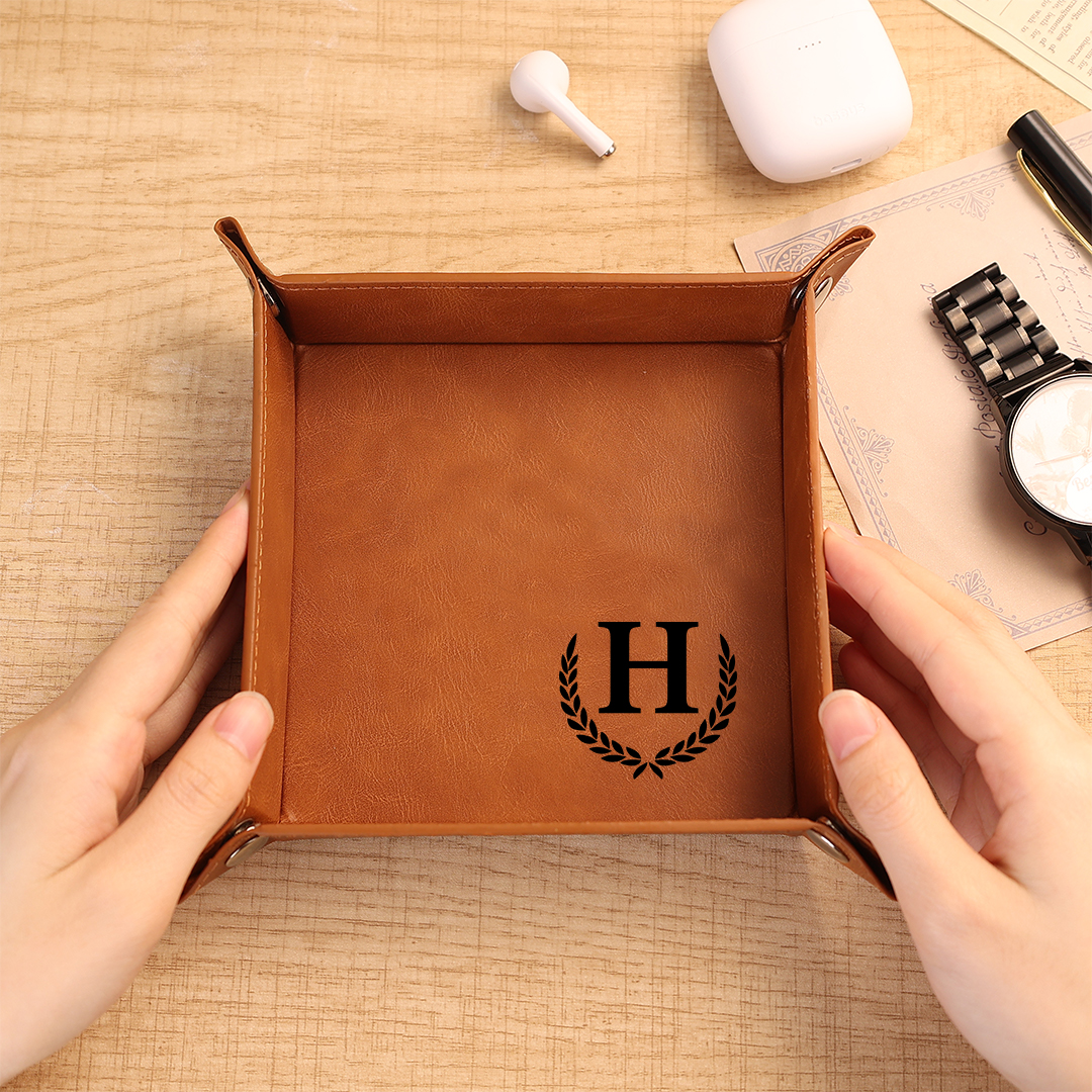 Vide-poche Classique Personnalisé en Cuir PU avec 10 Motifs au choix, cadeau spécial pour Hommes