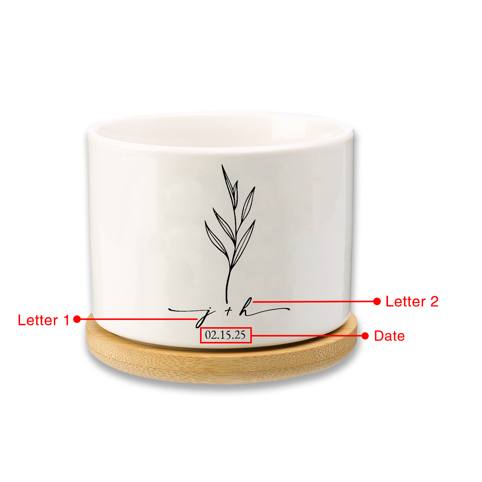 Pot céramique personnalisé avec base pour Couple/Mariage/Fiançailles