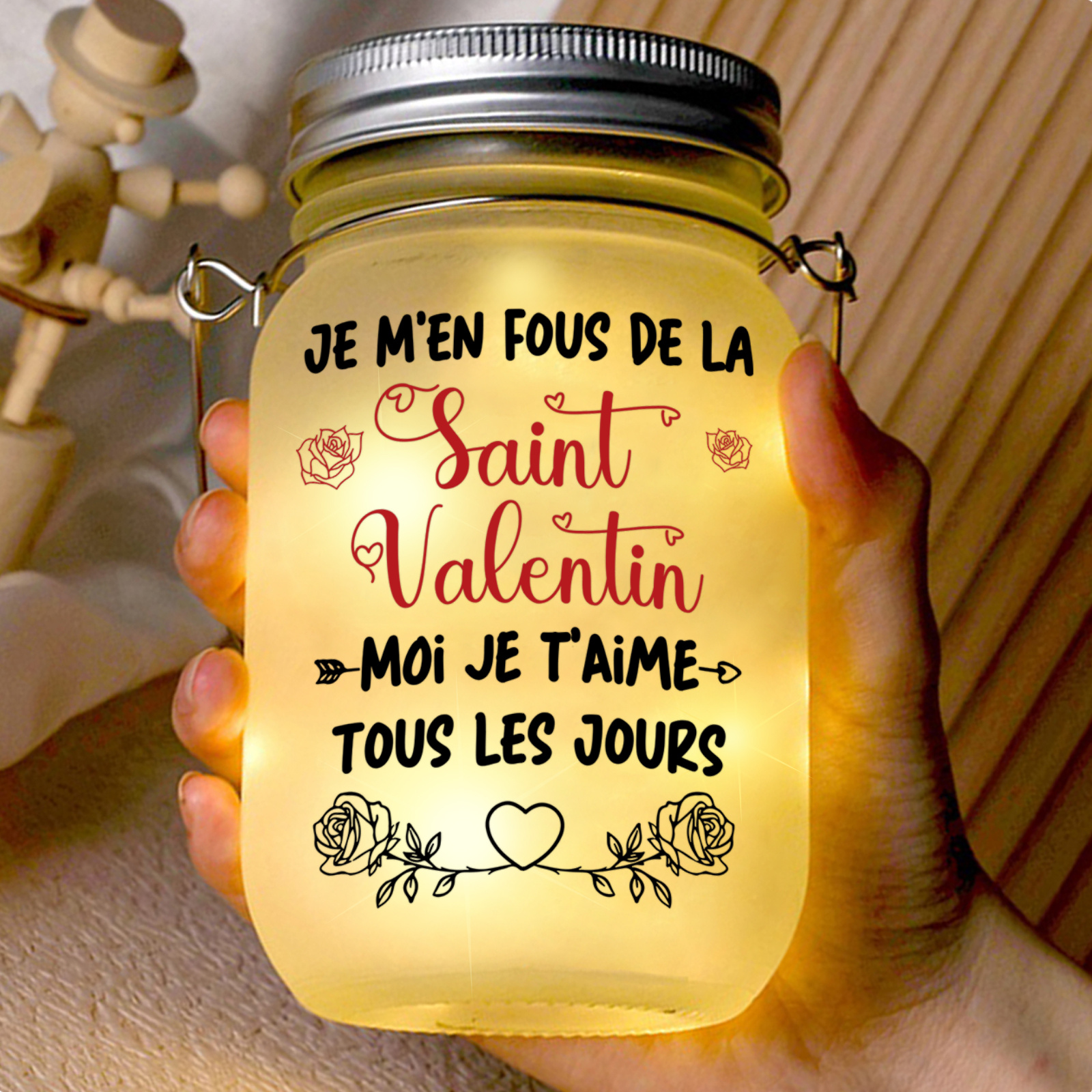 Bouteille Lumineuse avec Photo de Couple Personnalisée Bocal Mason Solaire