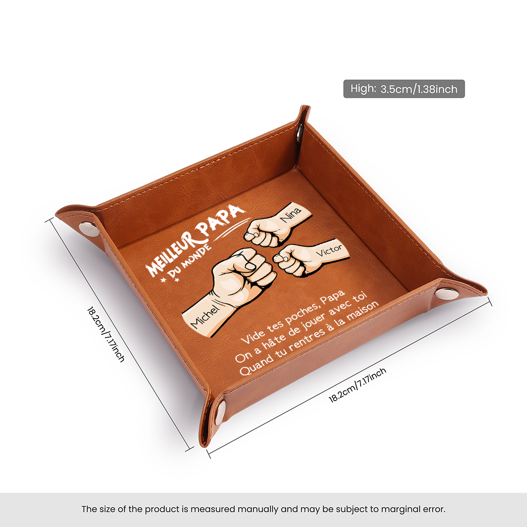 Vide-poche en cuir personnalisé pour papa avec 1 à 6 Prénoms et motif Poing