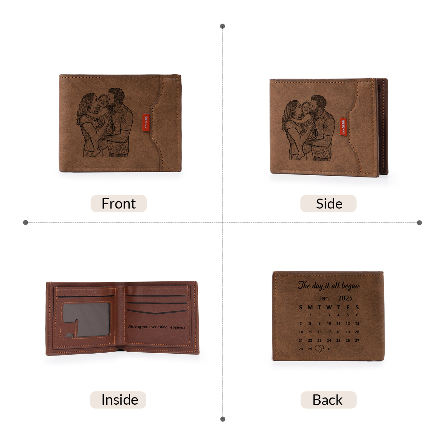 Portefeuille Homme Personnalisé en cuir PU, personnalisable avec Photo, Calendrier ou gravure de Nom