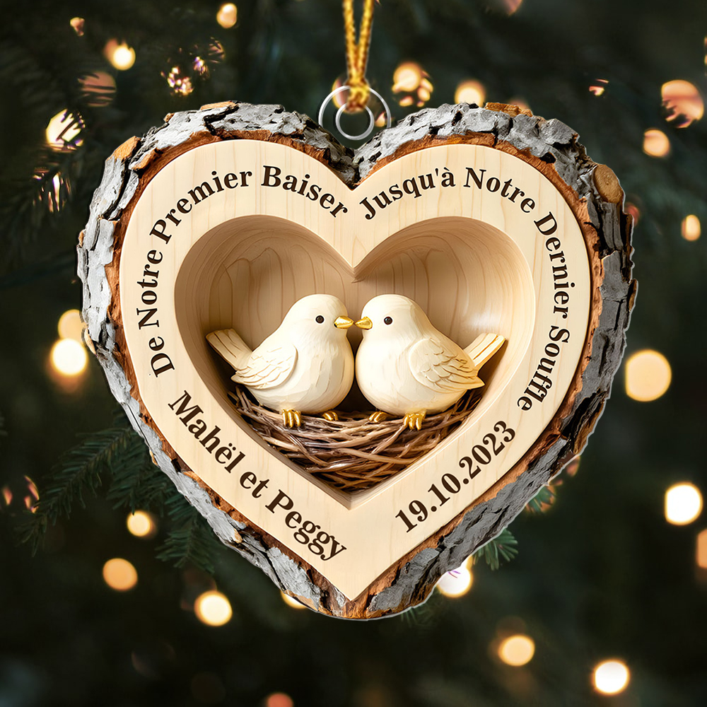 Ornement de Noël cœur en bois personnalisable 2 prénoms 1 date Cadeau Anniversaire de mariage Saint Valentin Pour couple amoureux | Jessemade