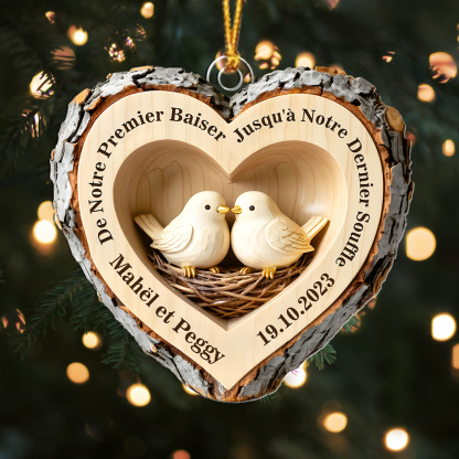 Ornement de Noël cœur en bois personnalisable 2 prénoms 1 date Cadeau Anniversaire de mariage Saint Valentin Pour couple amoureux | Jessemade