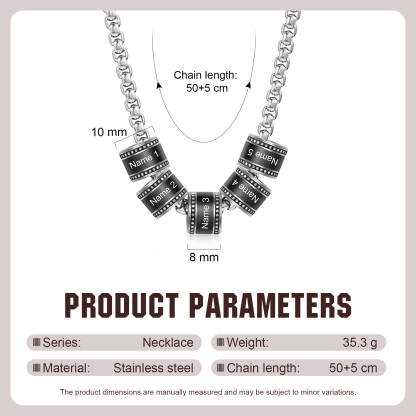 Collier chaîne avec perles cylindriques personnalisées (2 à 5 prénoms) – bijou homme moderne