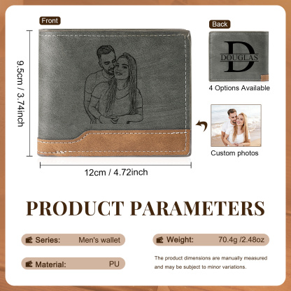 Portefeuille Homme Bicolore Personnalisé en cuir PU, à deux volets, personnalisé avec Photo, Calendrier, Initiales ou Prénom