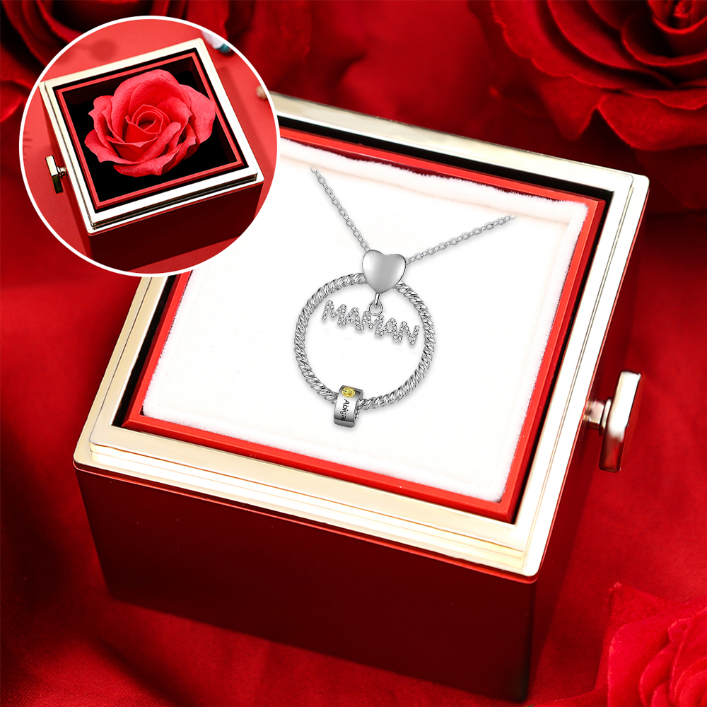 À ma Maman - Collier Pendentif 1 Prénom Personnalisé avec Pierre de naissance