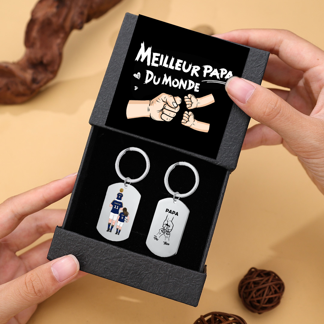 À mon Papa - Porte-Clés Famille du Football 2-4 Prénoms Personnalisés pour Famille