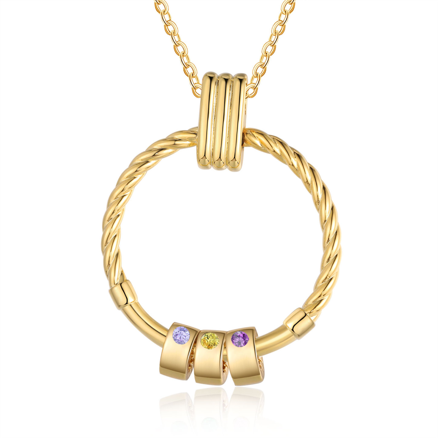Collier Pendentif 3 Prénoms et Perles Personnalisés avec Pierres de Naissance Collier Femmes