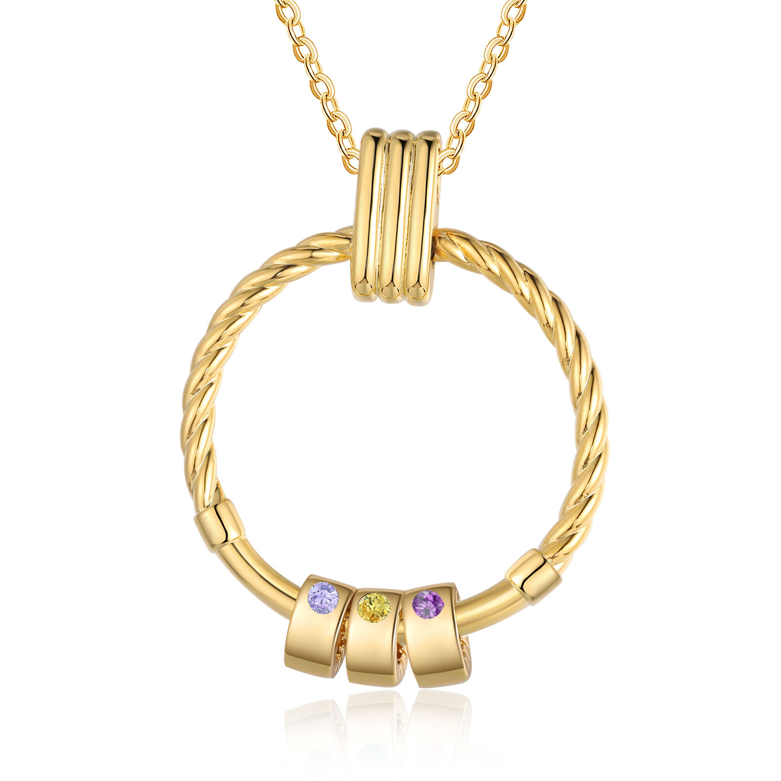 Collier Pendentif 3 Prénoms et Perles Personnalisés avec Pierres de Naissance Collier Femmes