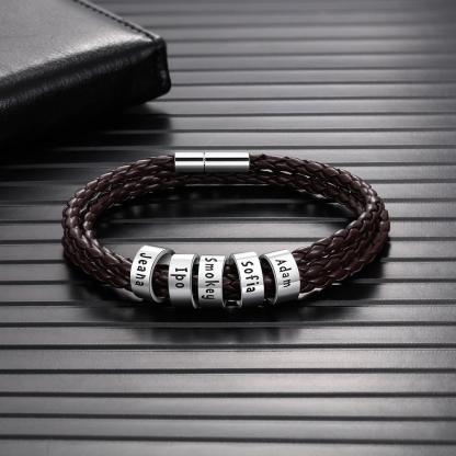 Bracelet Cuir tressé Prénom Personnalisé Bracelet Homme Avec 5 Perles
