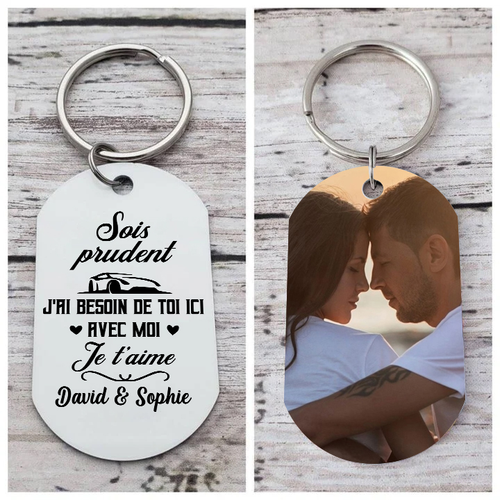 Porte-Clés 2 Prénoms et 1 Photo Personnalisés pour Couple