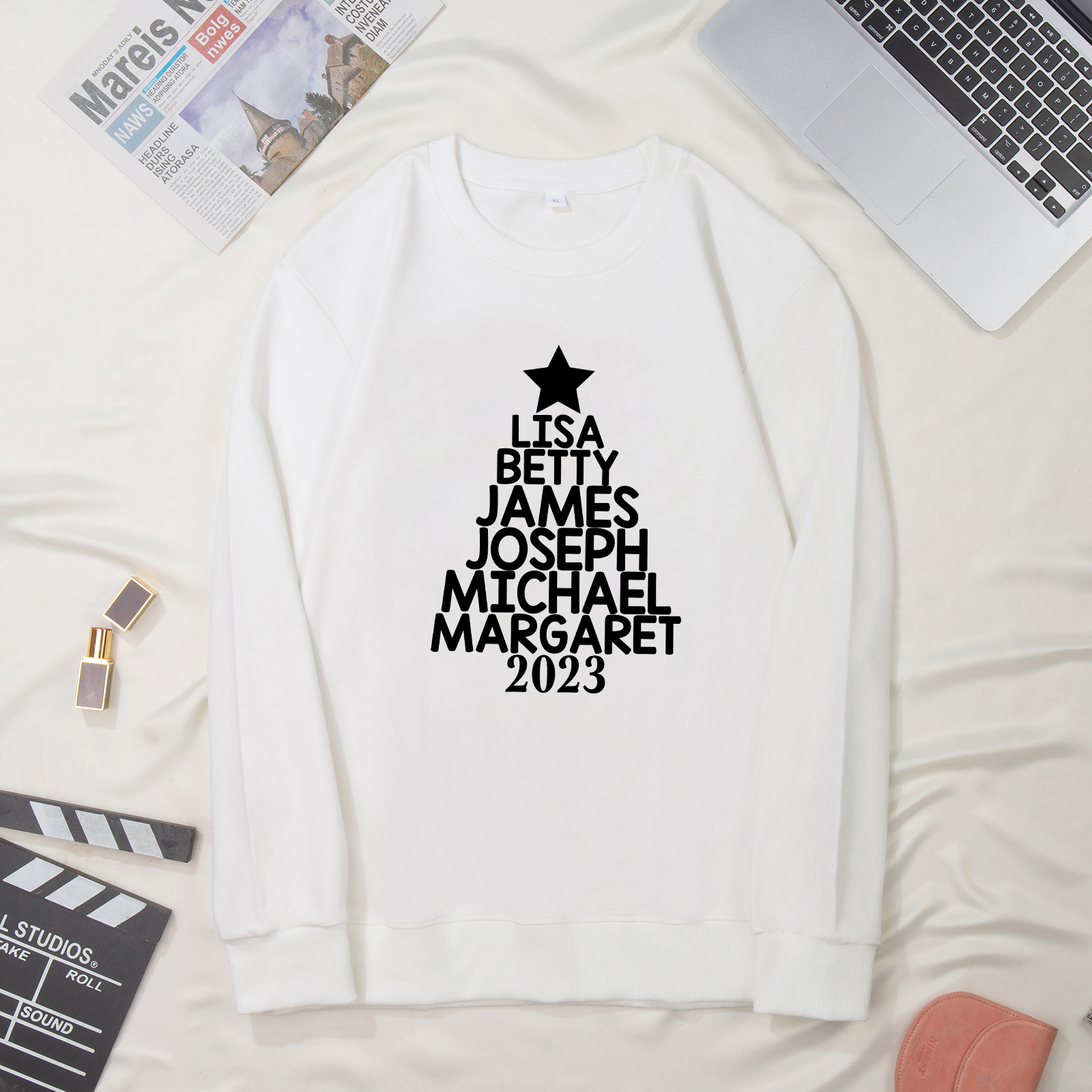 Sweat-Shirt de Noël 6 Prénoms Personnalisés avec Année