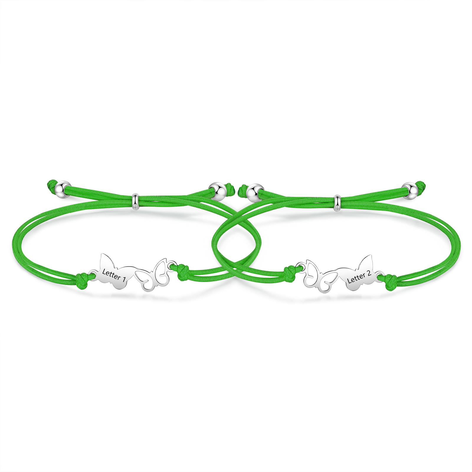 2PCS Ensemble de Bracelets Papillons 2 Lettres Personnalisées Corde élastiques - Cadeau Rentrée Scolaire