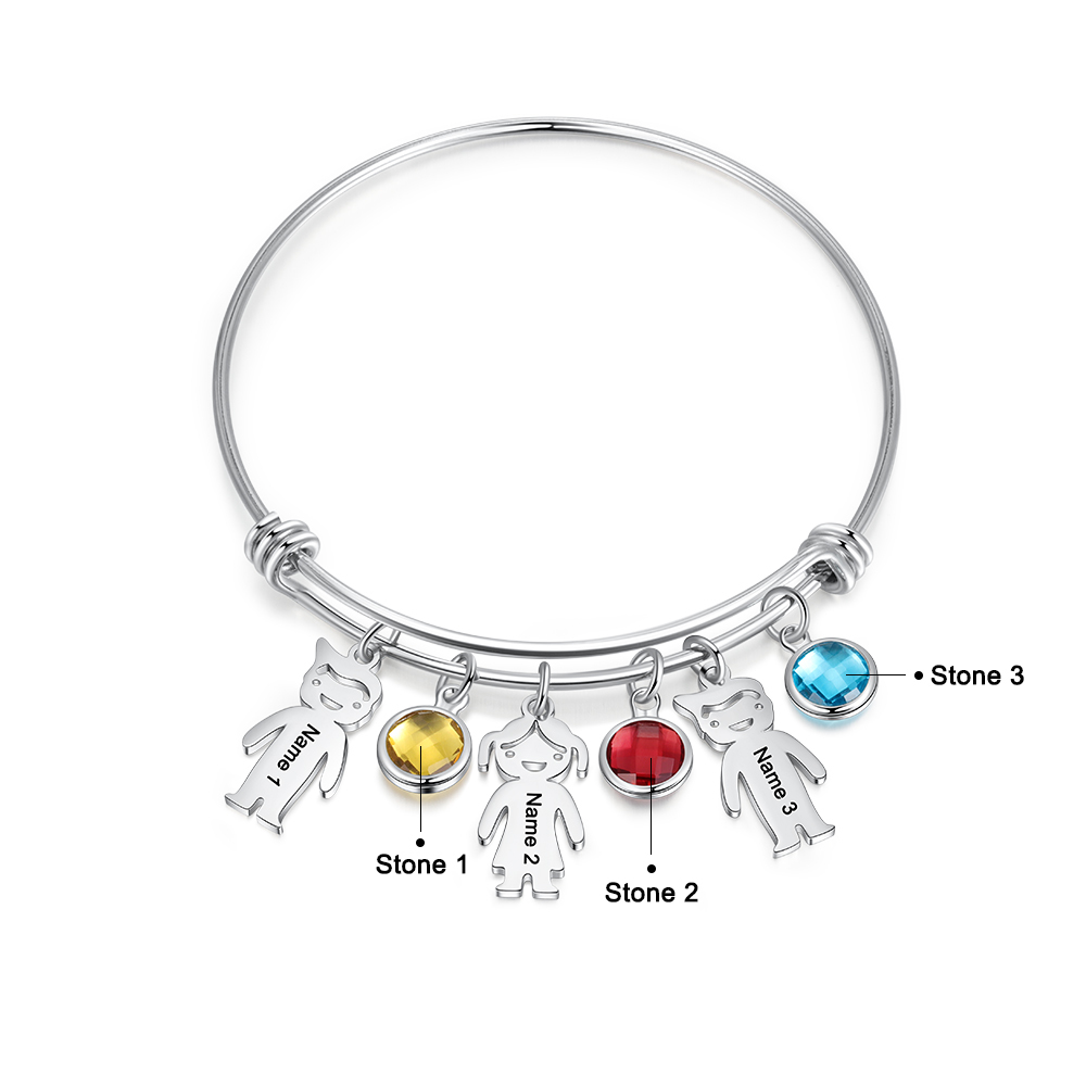 Bracelet Personnalisé pour Enfant avec 3 Noms et Pierres de Naissance | Cadeau Unique