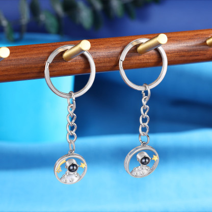 Porte-Clés Projection de Pierres 1 Photo Personnalisée Porte-Clés Astronaute pour Couple