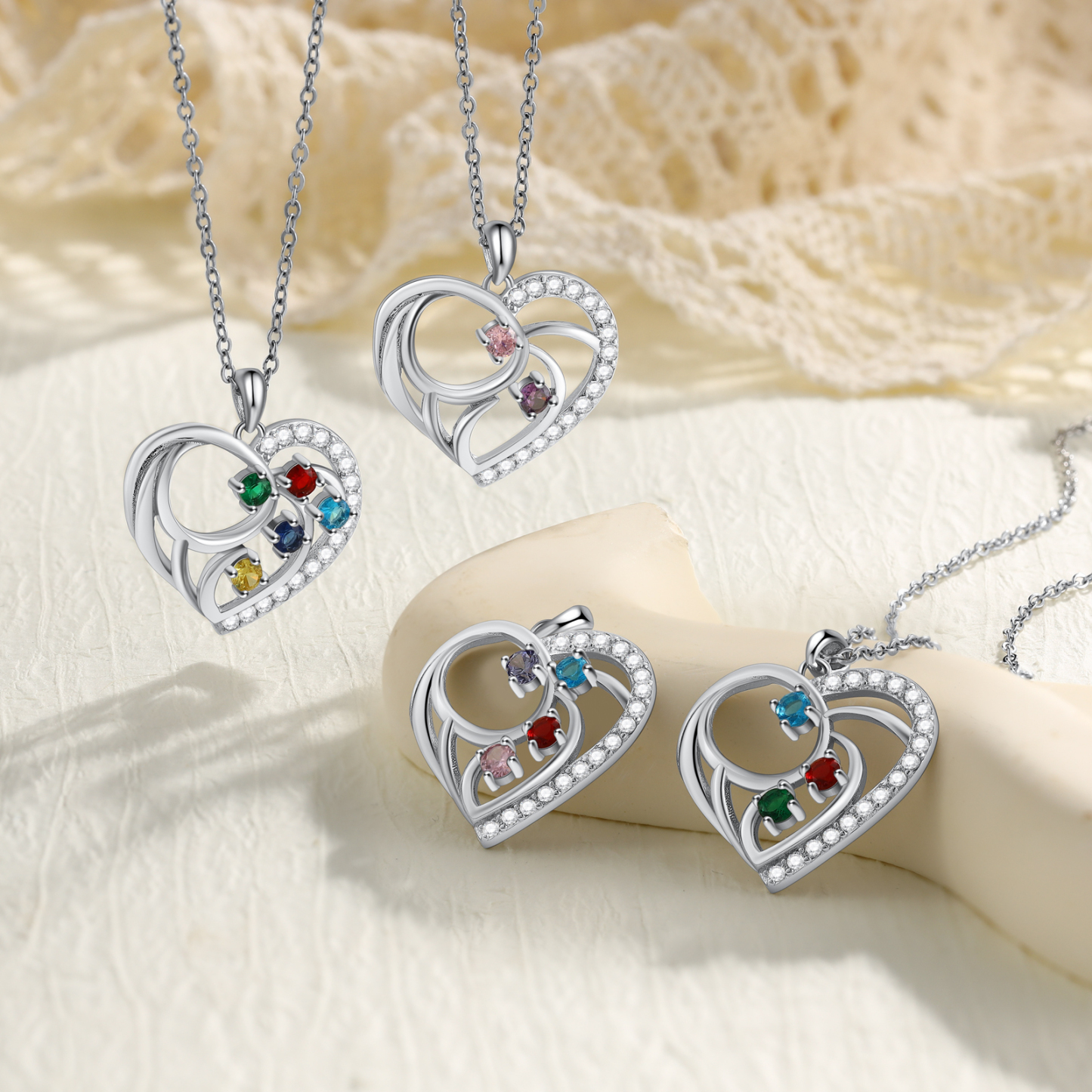 Collier Cœur 5 Pierres de Naissance