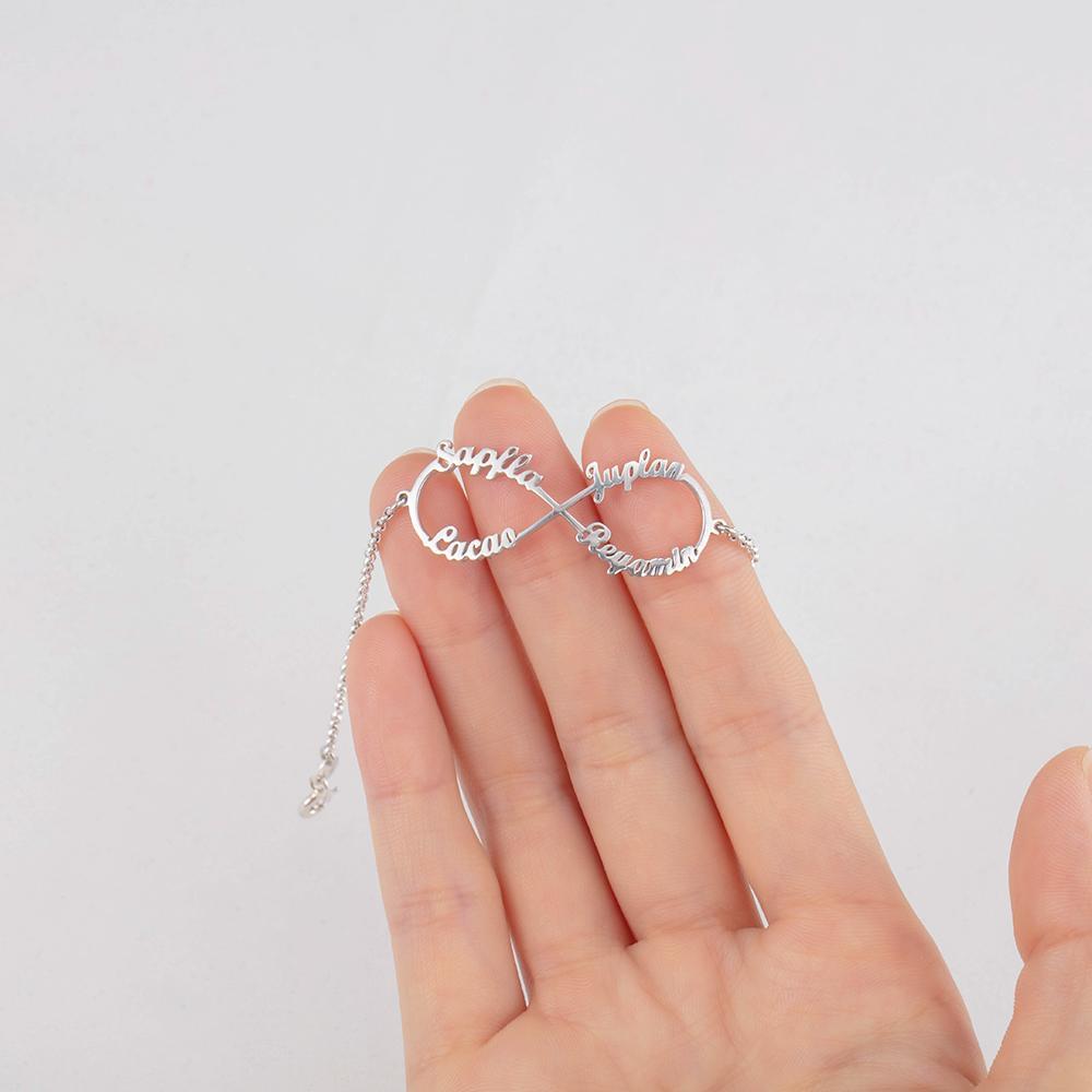 Bracelet Infini En Argent 925 4 Prénoms Bracelet Personnalisé Femme｜Jessemade