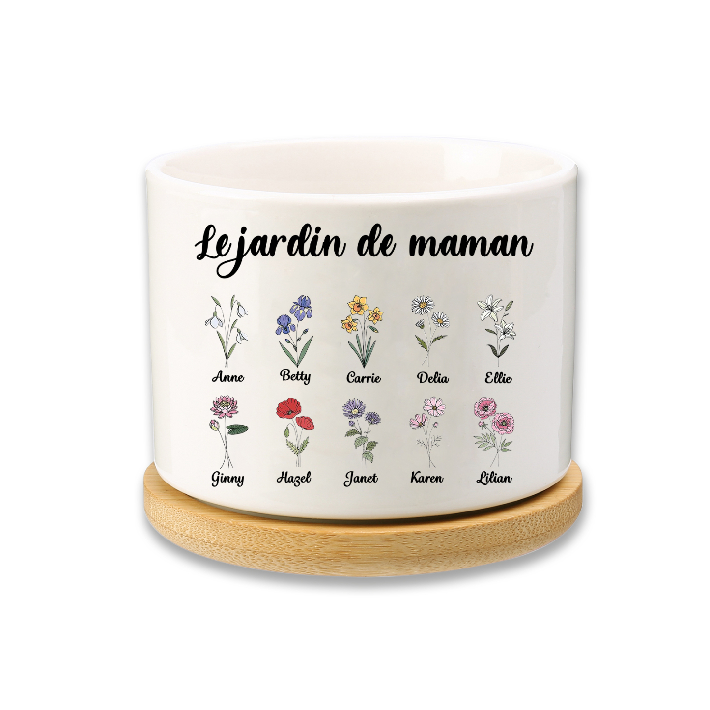 Vase/Pot de Fleurs 10 Prénoms et 1 Texte Personnalisés avec Fleurs de Naissance Décoration de la Maison (sans plantes)