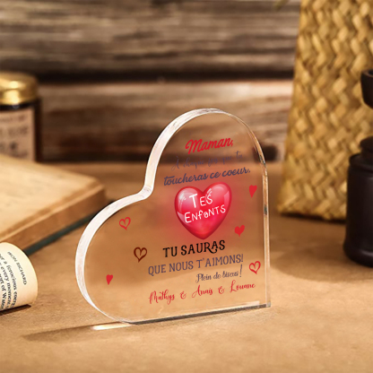 À ma Maman - Plaque Acrylique en Forme de Cœur 1 Texte Personnalisé 