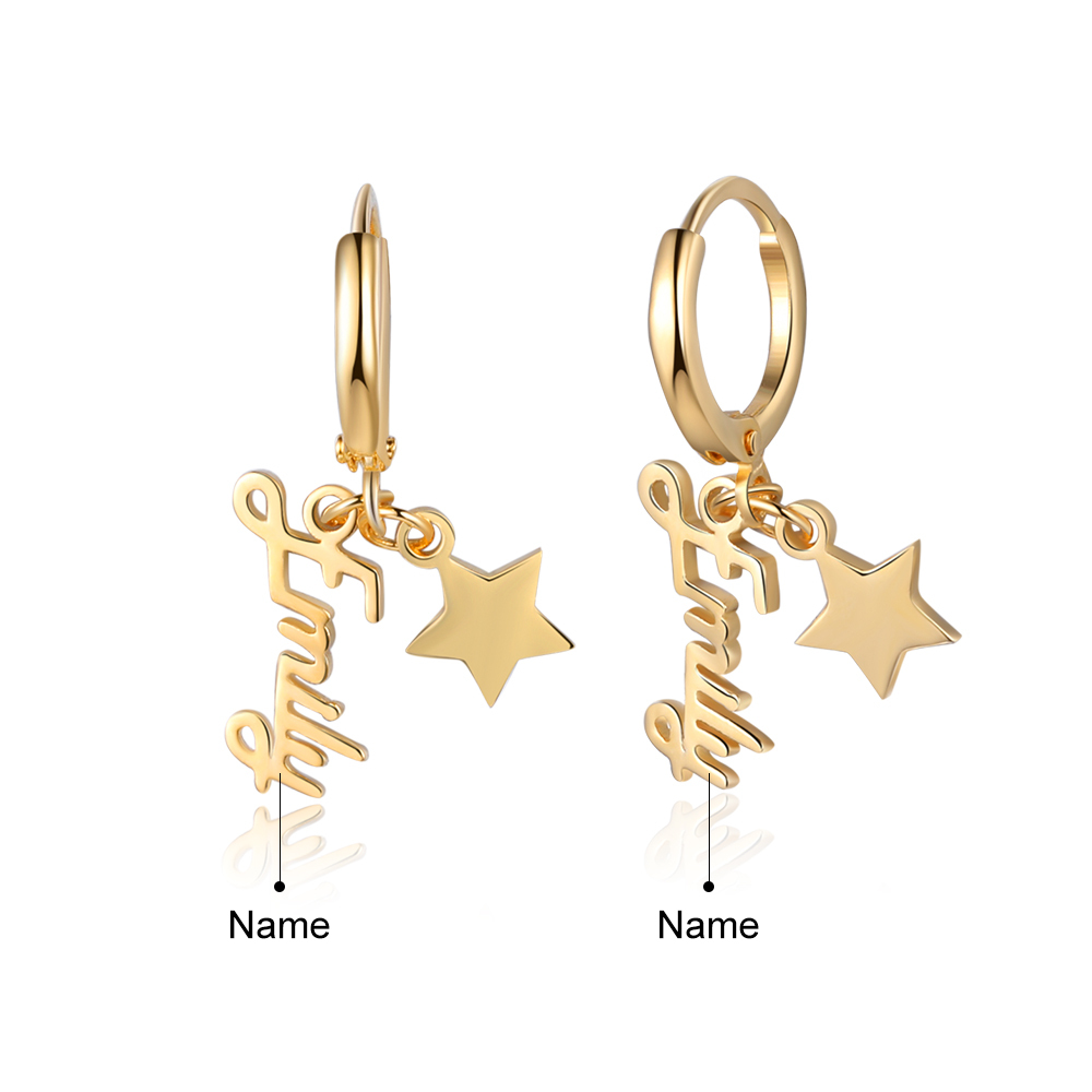 Boucles d'Oreilles Prénom Personnalisée avec Étoile Pour Elle