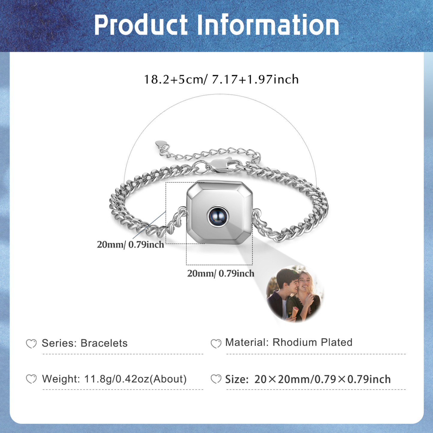 Bracelet Projection de Pierres 1 Photo Personnalisée