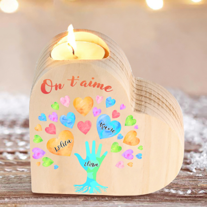 Bougeoir en Bois 3 Prénoms Personnalisés avec Texte sans bougie pour Famille