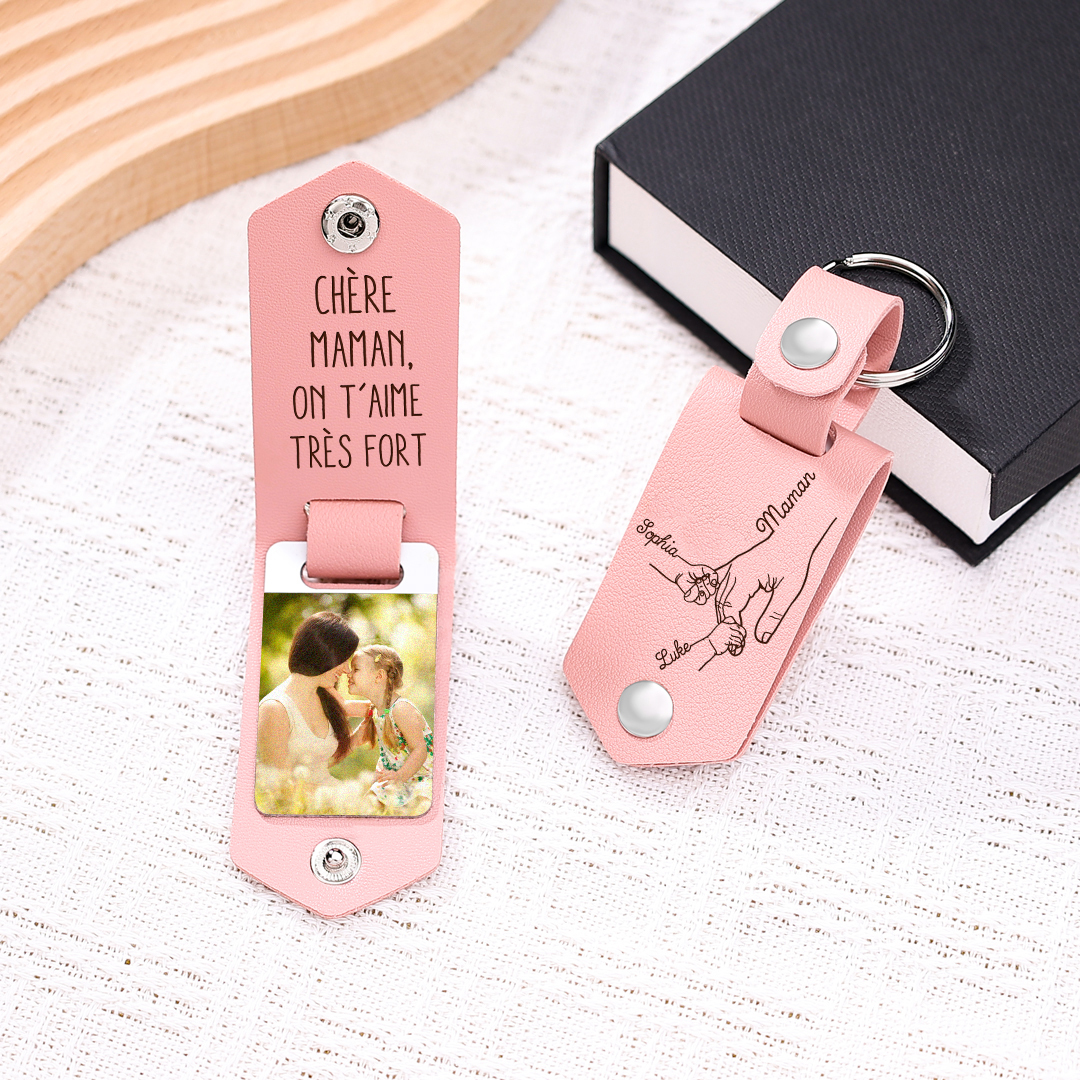 3PCS Coffret Cadeau - À Votre Maman Portefeuille et Porte-Clés Personnalisé avec 2 Prénoms et Dessins Enfant Photo Cadeau pour Mère | Jessemade