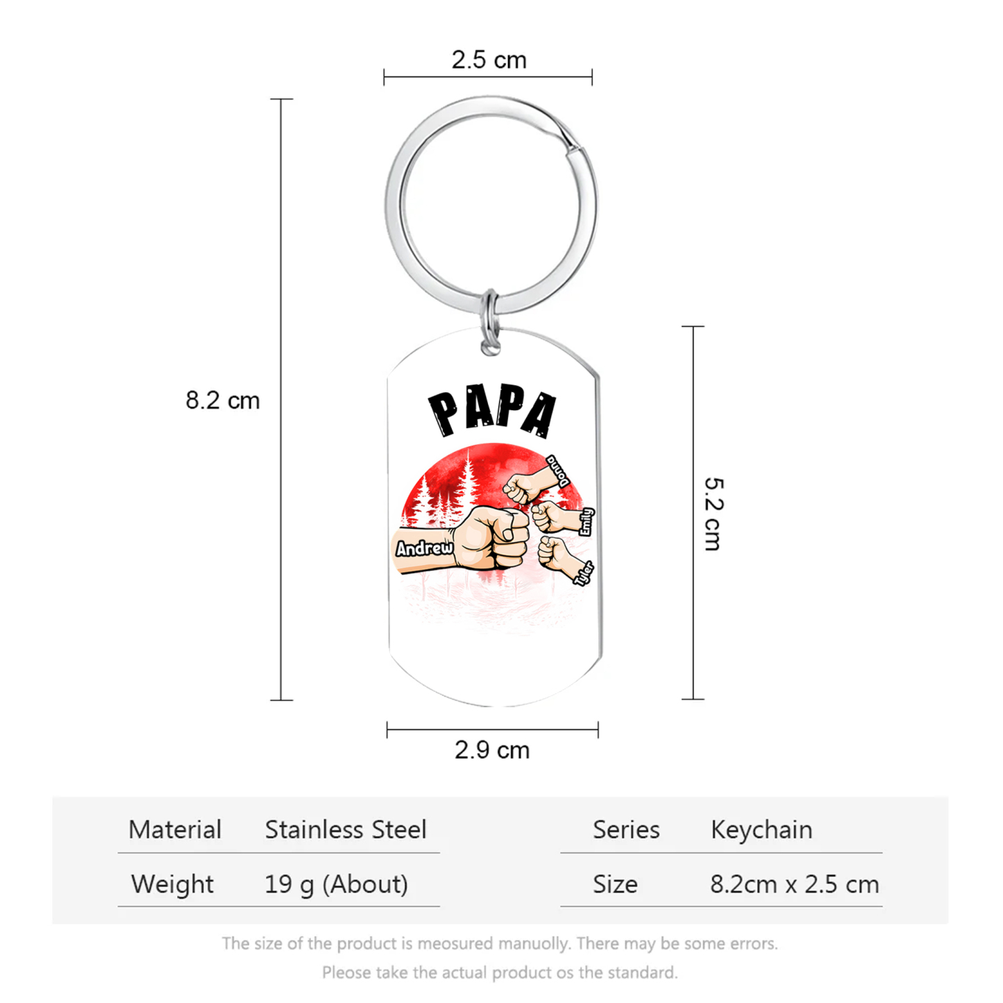À Papa/Papi - Porte-Clés Poings 4 Prénoms Personnalisés
