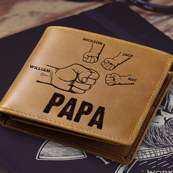 À Papa-Portefeuille Poings 4 Prénoms Personnalisé Classique Homme Porte-Monnaie Carte