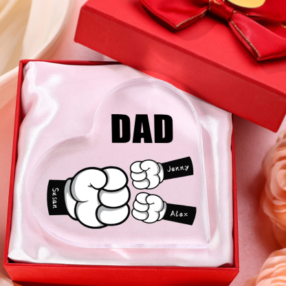 À mon Papa/Maman - Plaque Acrylique en Forme de Cœur Poings 3 Prénoms Personnalisés avec 1 Texte