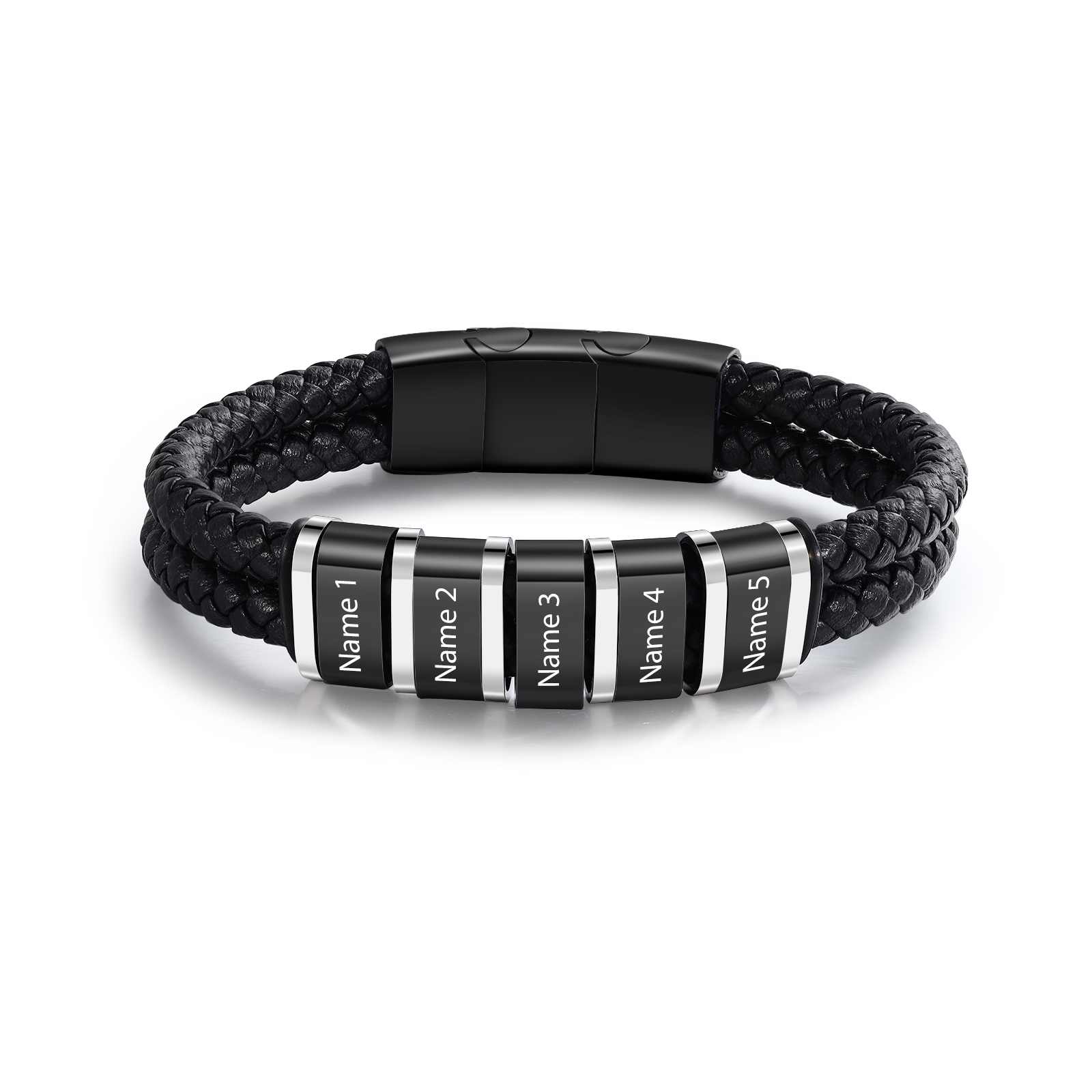 Bracelet Personnalisé en Cuir et Acier Inoxydable Personnalisé avec 5 Prénoms Bracelet Homme | Jessemade