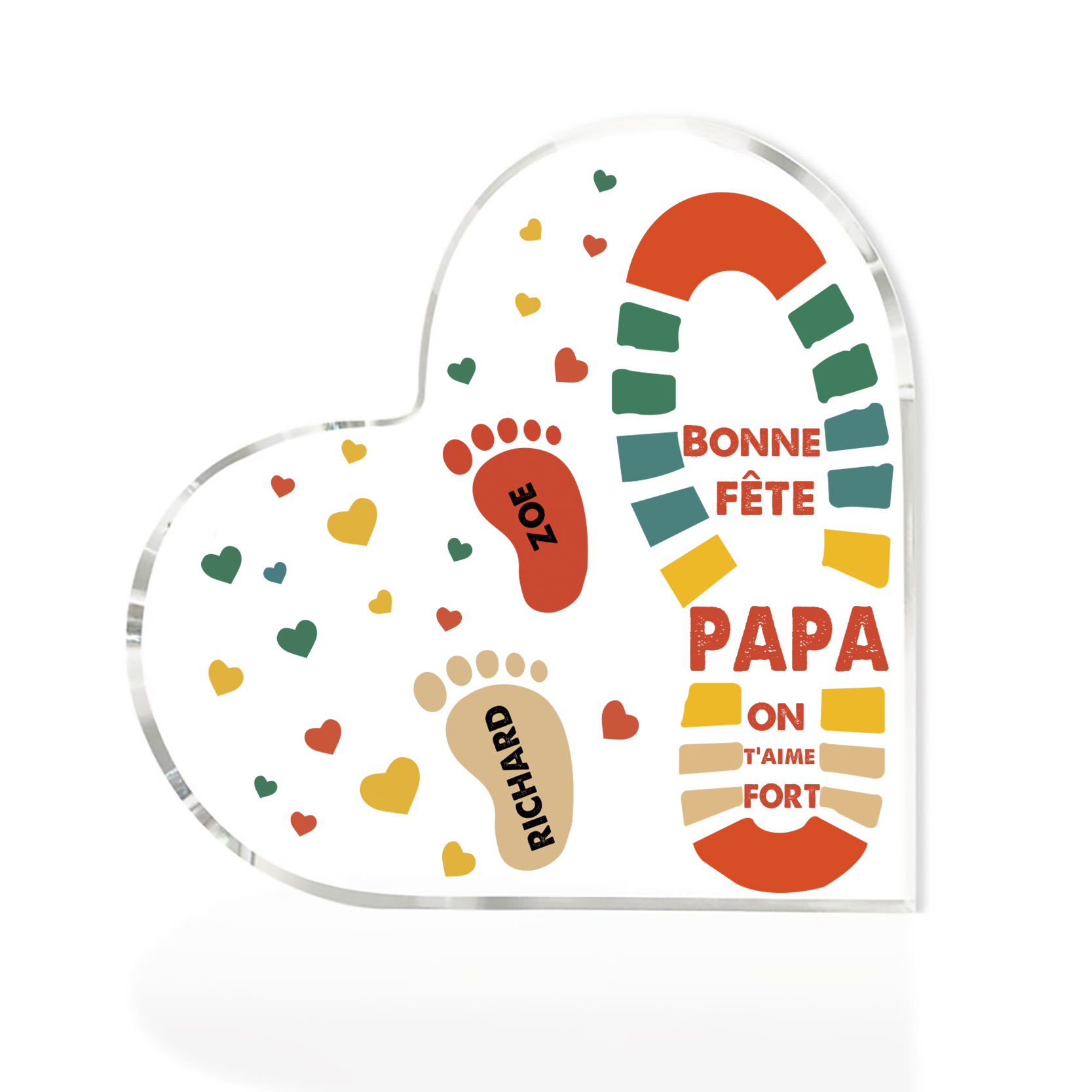 À mon Papa - Plaque Acrylique en Forme de Cœur Empreintes 2 Prénoms Personnalisés
