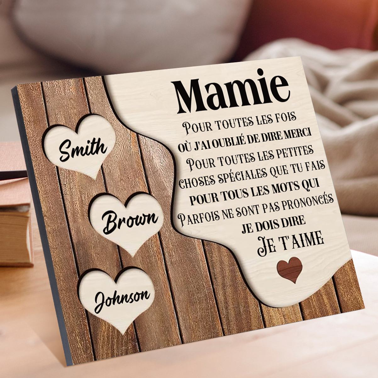À ma Maman/Mamie - Cadre en Bois 3 Prénoms Personnalisés avec Texte Cadeau pour Famille