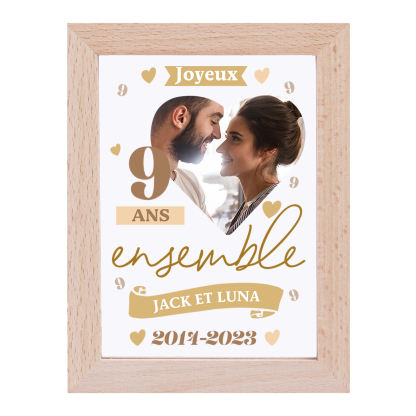 Cadre Photo LED Couple 2 Prénoms et 1 Photo Personnalisés avec Date et Nombre Cadeau Saint-Valentin