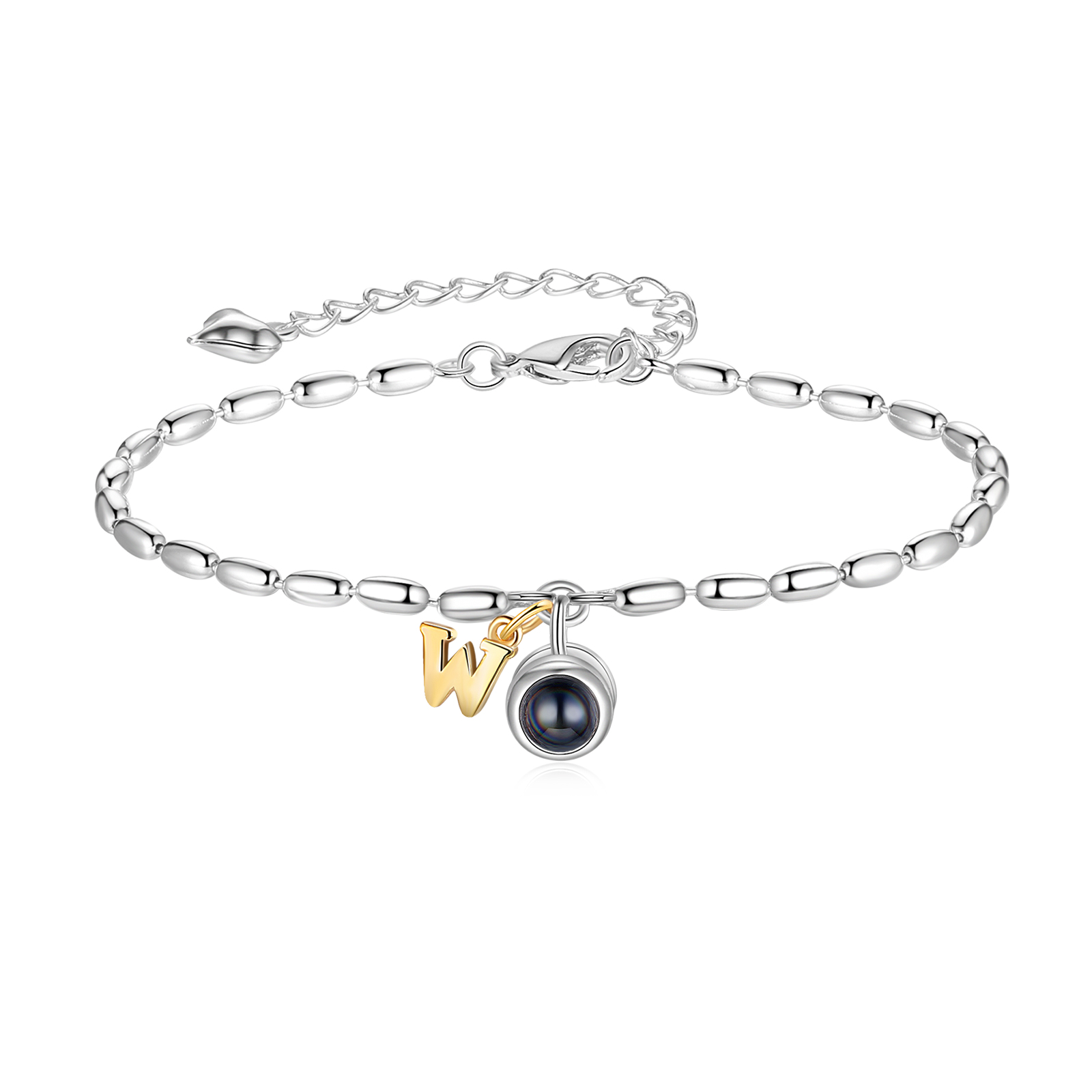 Bracelet Projection de Pierres Bracelet Initiale 1 Photo Personnalisée avec 26 Lettres｜Jessemade