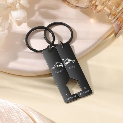 Porte-Clés dauphin 2 Lettres et 2 Prenoms Personnalisés avec 2 Dates | Jessemade