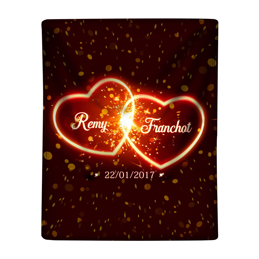 Plaid Personnalisé avec 2 Prénoms et 1 Date Couverture Flanelle pour Couple | Jessemade