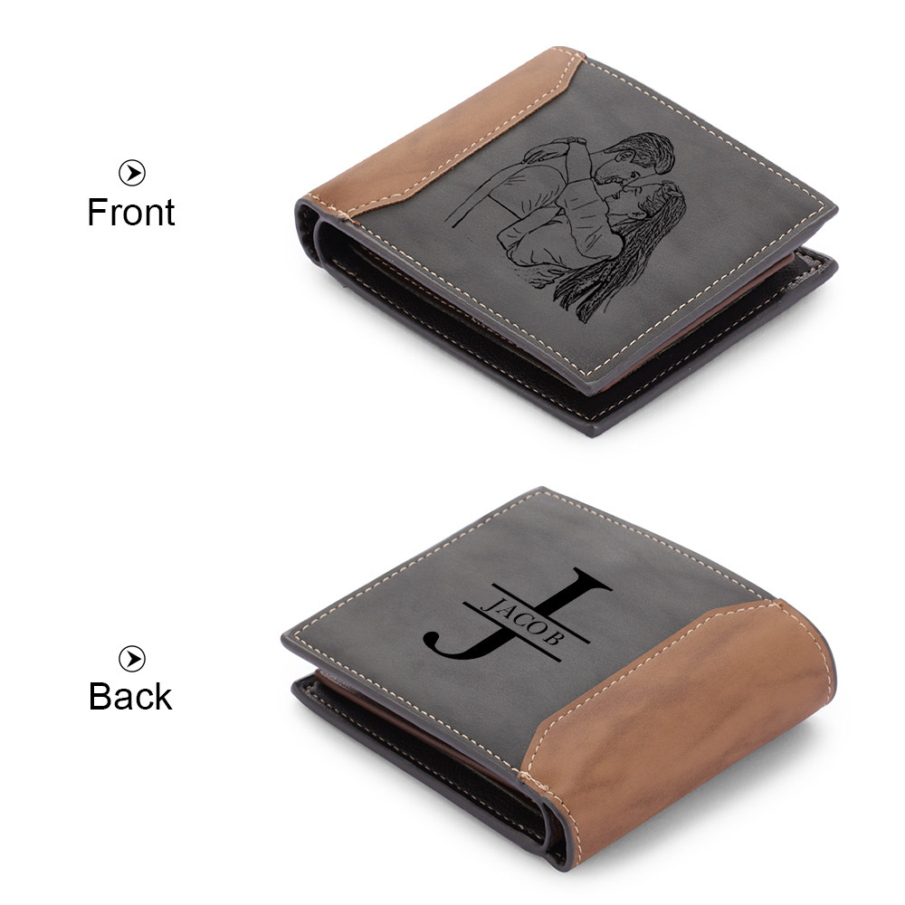 Portefeuille 1 Prénom Personnalisé avec Photo et Lettre Homme Porte-Monnaie Carte | Jessemade