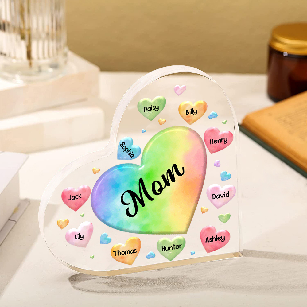 À ma Maman/Mamie - Plaque Acrylique en Forme de Cœur 10 Prénoms Personnalisés avec 1 Texte