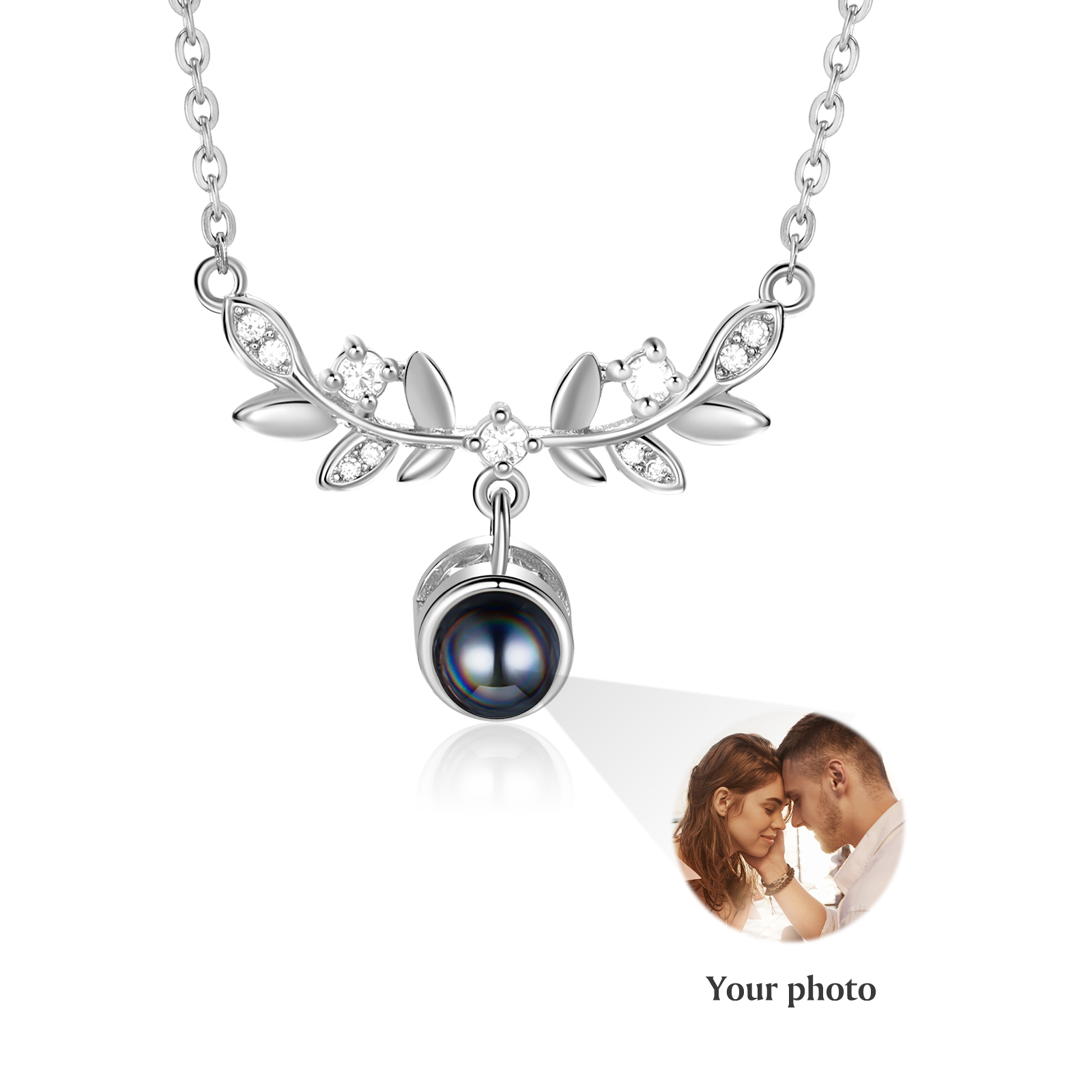 Collier Pendentif Feuille de Projection Photo Personnalisée