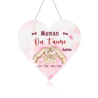 À Maman/Mamie - Veilleuse Cœur Décoration Mains et Enfants 5 Prénoms Personnalisés avec Texte