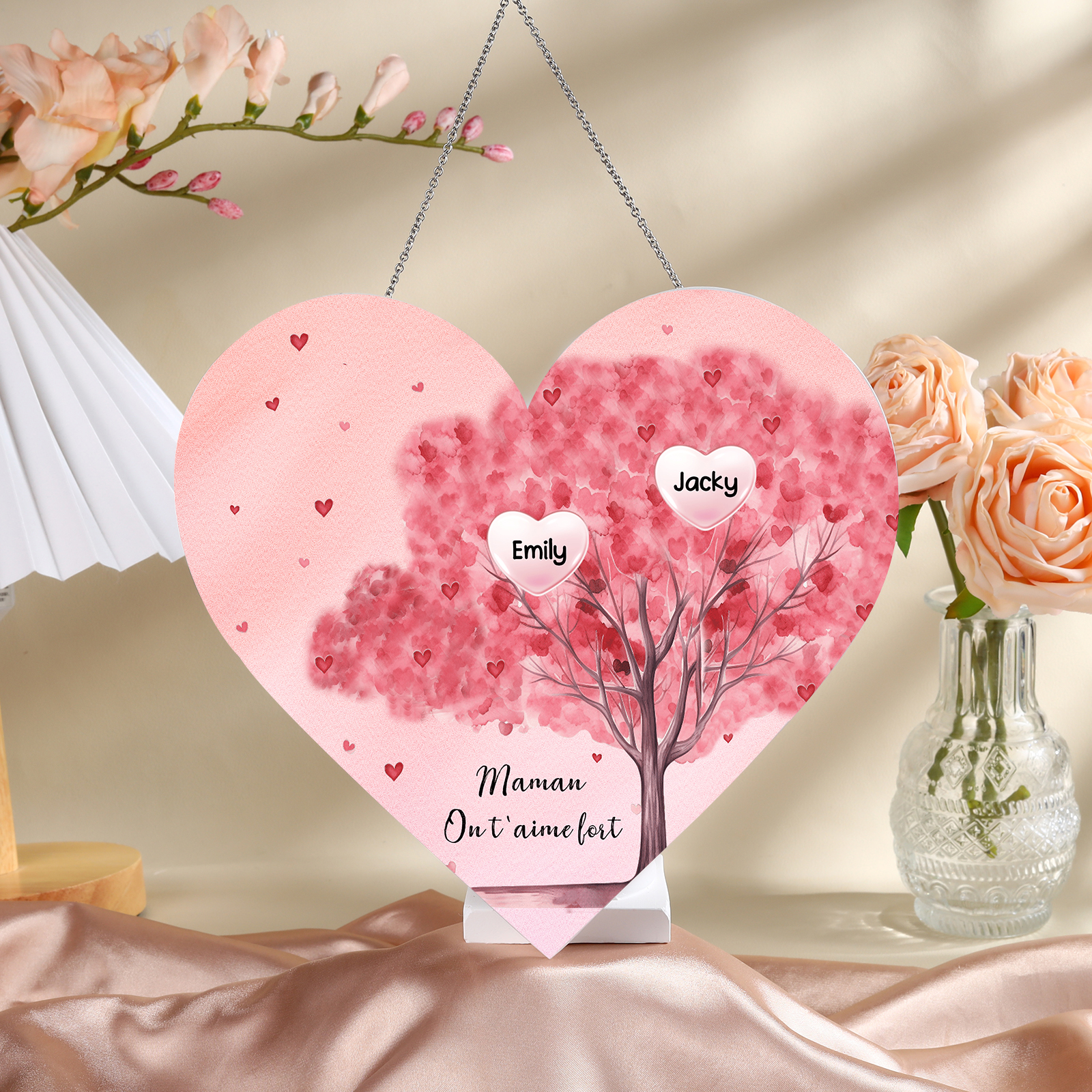 À Maman/Mamie - Veilleuse Cœur Arbre Décoration 2 Prénoms Personnalisés avec 1 Texte