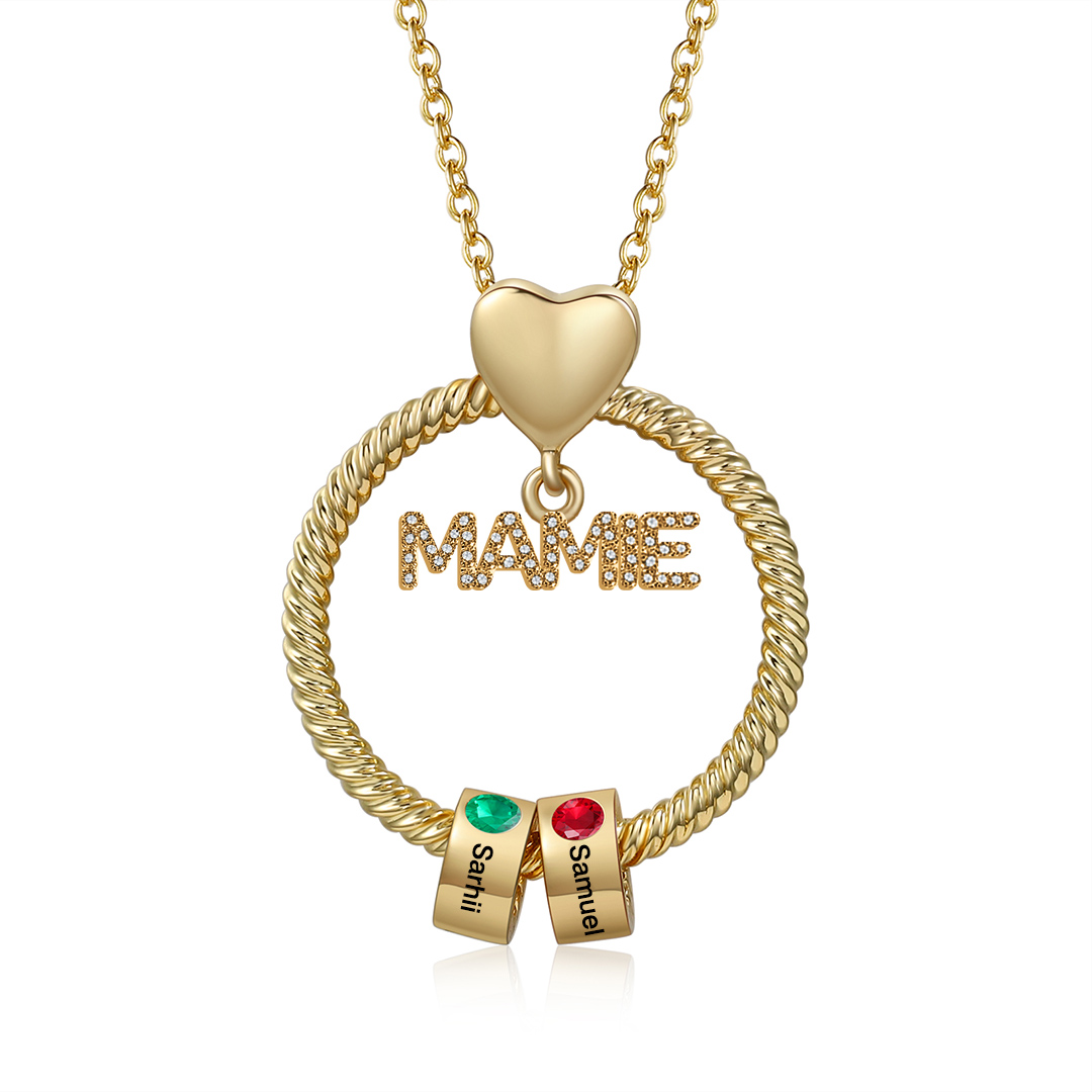 À ma Mamie - Collier personnalisé avec 2 Prénoms et Pierre de naissance  Collier pendentif Or/Argent｜Jessemade